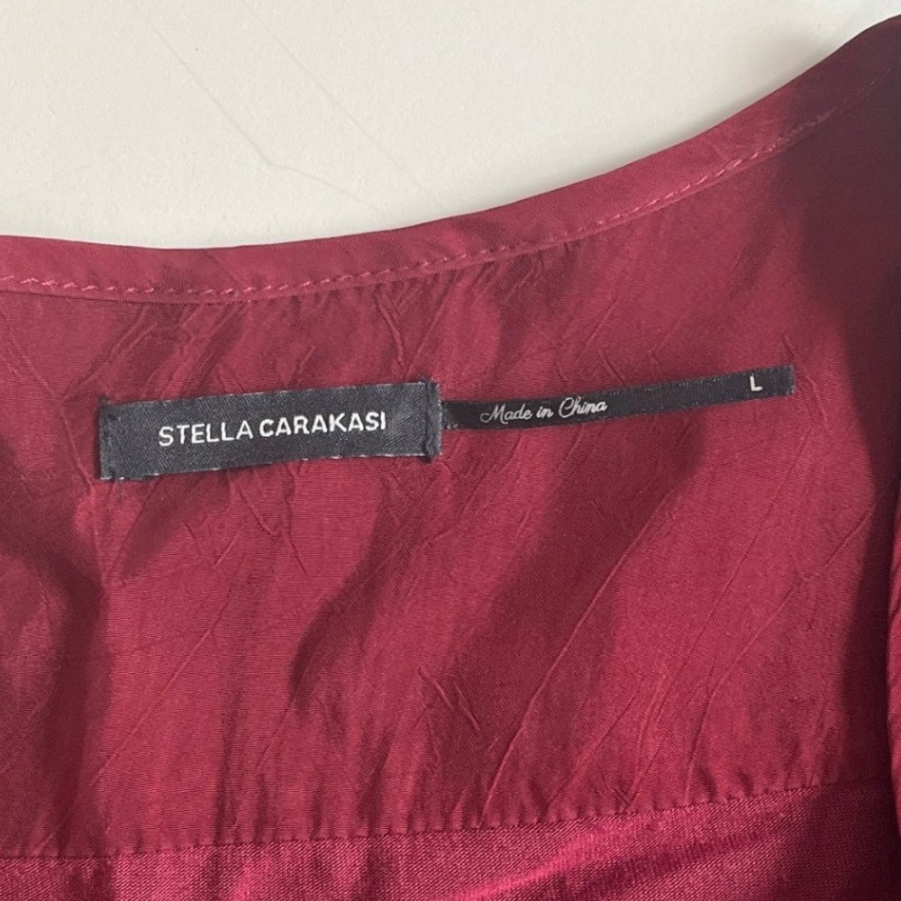 Stella Carakasi Red Asymmetrical Mixed Media Tunic Top Natural Lux Large - Picture 4 of 8